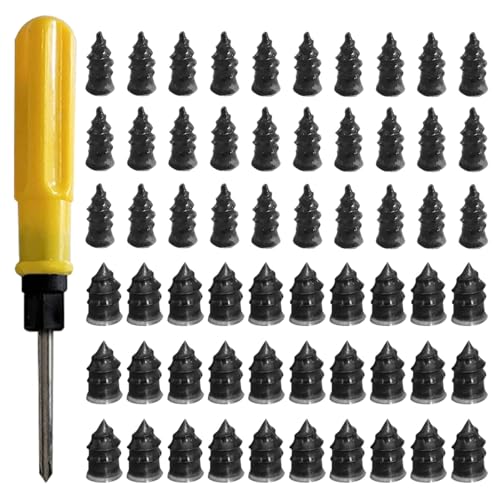 60PCS Screw in Tire Plug Kit, Tire Repair Rubber Nails, Self-Tapping Tire Screws with 2 Sizes & Screwdriver, Suitable for Car, Motorcycle, Bikes, Tractor, Tire Puncture Repair