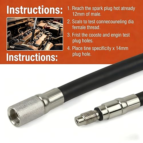 5608 12mm Compression Tester Adapter Compatible with 2008+ Ford 4.6L 5.4L 6.8L 3-Valve Engines, 12mm Male to 14mm Female Spark Plug Hole Thread, Deep Reach Cylinder Pressure Test Tool V2