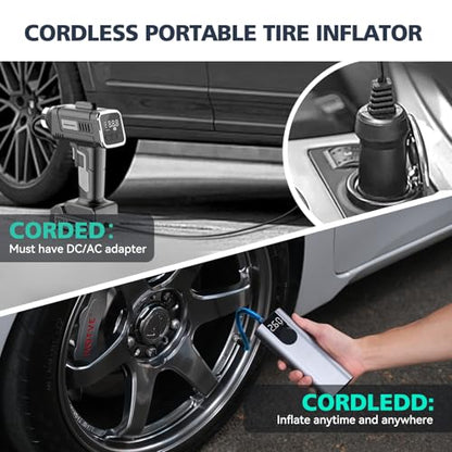 CYCPLUS Tire Inflator Portable Air Compressor, 150 PSI Cordless Air Pump with Digital LCD Screen Pressure Gauge, Electric Pump for Car, Motorcycle, Bicycle and Balls