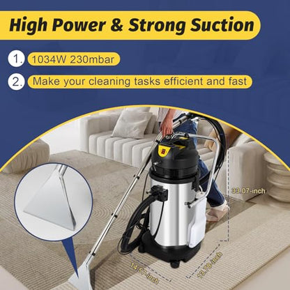 Commercial Carpet Cleaner Machine, 1034W 3 in 1 Portable Wet Dry Vacuum Cleaner, 110V 40L/11Gal Commercial Carpet Extractor Machine Vacuuming And Water for Carpet Sofa Curtain