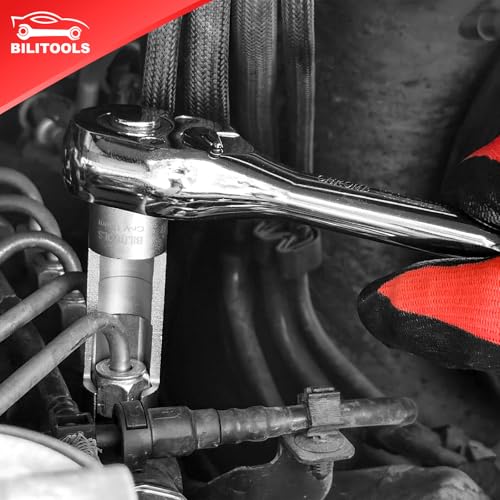 BILITOOLS 7pcs Diesel Injector Fuel Line Socket Set, 3/8" Drive | CR-V Steel for Sensors & Pipes, Non-Slip, Precise Fit, for Thermo/Egt Sensors, Fuel Lines, Bent Pipes, Abs, Brake Line