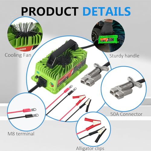 24V/29.2V 25Amp LiFePO4 Battery Charger, IP67 Waterproof 0V Battery Rescue Smart Trickle+Pulse Charger with 2 Anderson Connectors for Car, RV, Boat,Truck,Marine, Solar, and 24V Lithium Batteries - color: 800w 24V 25A Lithium Charger-Green