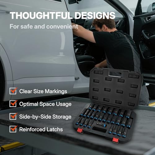 BLACK CANYON 29-Piece 1/2" Drive Deep Impact Socket Set, SAE & Metric 6-Point Sockets, Cr-Mo Impact Grade Steel, Includes 3" Extension Bar, Storage Case for Auto, Truck & Industrial Repair - size: 29 Piece