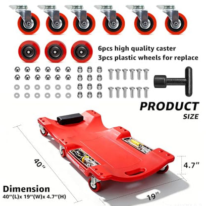 Mechanic's Creeper, 40" Heavy-Duty Creepers with Magnetic Tray, High Quality&Durable Casters, Garage Repair 350LBS Capacity, Low Profile Design, Red - color: Red-Tool tray, size: 40in