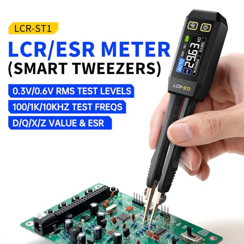 FNIRSI LCR-ST1 10kHz LCR Meter Tweezers, Smart SMD Component Tester | Auto Recognition, D/Z/Q/R ESR, Data Export, for Capacitance Resistance Inductance Diode Continuity Electronics Circuit Board