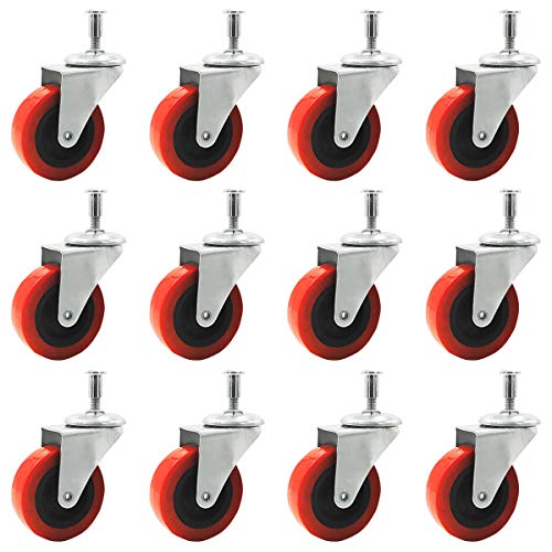 12 Pack Heavy-Duty 2" LOW PROFILE Swivel Caster Wheel for Creeper Service Cart Stool Post Mount - size: 12 Pack