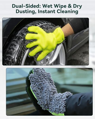 Car Wash Mitt, 2-Pack Microfiber Scratch Free Auto Detailing Supplies for Cleaning, Washing Dusting,Thickened 5-Finger Clean Gloves Design for Interior Exterior Cleaning Tight Spaces and Wheel | Supplies for Cleaning, Washing Dusting,Thickened 5-Finger Cl