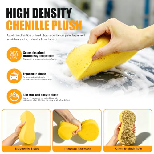 Car Wash Sponge 2 Pack - Large Plush Scratch-Free Cleaning Sponges, High Foam Long-Hair Microfiber Wash Sponge for Cars Trucks SUVs & Household Use - color: 2 Pack