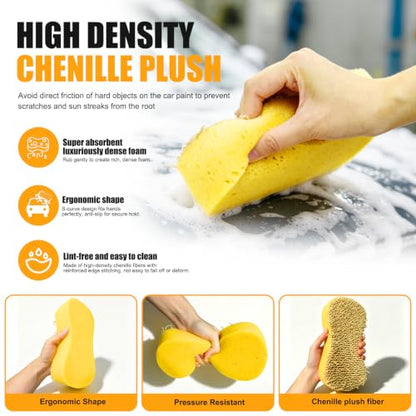 Car Wash Sponge 2 Pack - Large Plush Scratch-Free Cleaning Sponges, High Foam Long-Hair Microfiber Wash Sponge for Cars Trucks SUVs & Household Use - color: 2 Pack