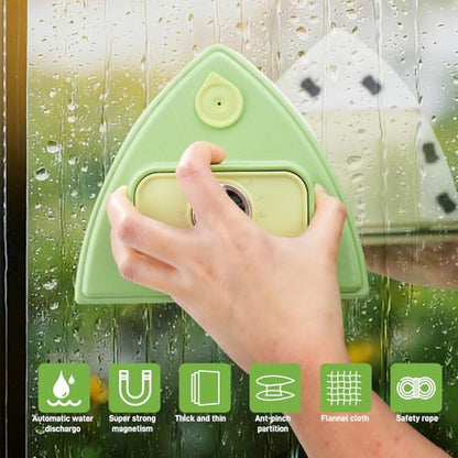 Double-Sided Magnetic Window Cleaner, Green | Adjustable Magnetic Double Window Wiper, Fits 3-30mm Glass Thickness, 2.5m Safety Rope for High-Rise & Auto Glass - color: Green