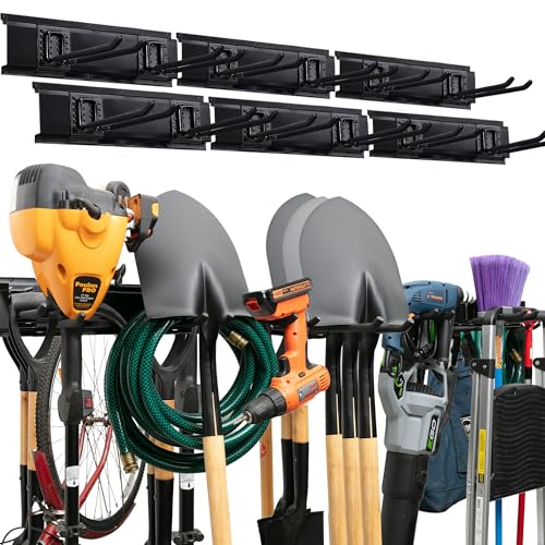 TIDYME Garage Tool Organizer Wall Mount - 96 inches - Sturdy Storage Rack with Adjustable Hooks, Anti-Rust - Easy Installation, 600lbs Capacity - Garden Tool Organizer (06 Racks & 12 Hooks) - size: 96" Carbon Steel with 6 Racks & 12 Hooks