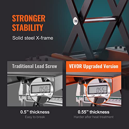 VEVOR Motorcycle Lift 1100lbs ATV Scissor Lift Jack with Dolly & Hand Crank | Garage Repair Center Hoist Crank Stand with Wide Deck and Tool Tray for Street Bikes, Cruiser Bikes, Touring Motorcycles | Garage Repair Center Hoist Crank Stand with Wide Deck