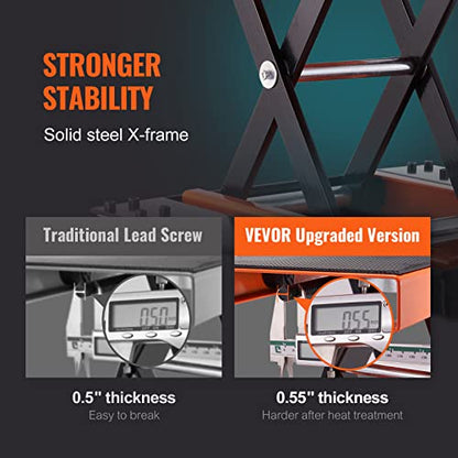 VEVOR Motorcycle Lift 1100lbs ATV Scissor Lift Jack with Dolly & Hand Crank | Garage Repair Center Hoist Crank Stand with Wide Deck and Tool Tray for Street Bikes, Cruiser Bikes, Touring Motorcycles | Garage Repair Center Hoist Crank Stand with Wide Deck