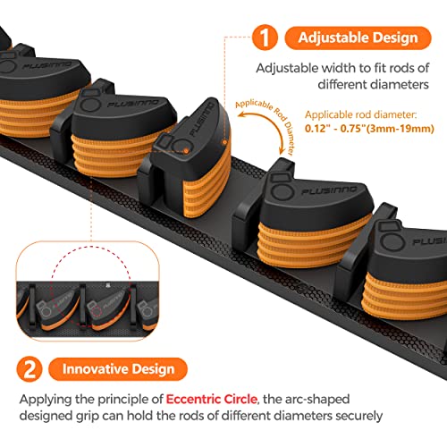 PLUSINNO V9 Vertical Fishing Rod Holders, 2 Packs Wall Mounted Fishing Pole Holders, Fishing Rod Racks Hold Up to 18 Rods or Combos, Fishing Pole Holders for Garage, Fishing Gear and Gifts for Men - style: Orange 2-pack (store 18 combos)