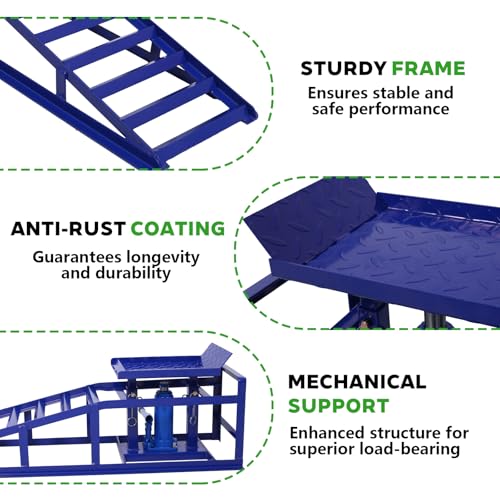Anwick 2 Pack Hydraulic Car Ramps for Oil Changes, 5T Heavy Duty Steel Truck Ramps, Adjustable Lift Height, Low Profile Car Lift Ramp with Hydraulic Jack, Car Lifts for Home Garage (Blue, 45") - color: Blue