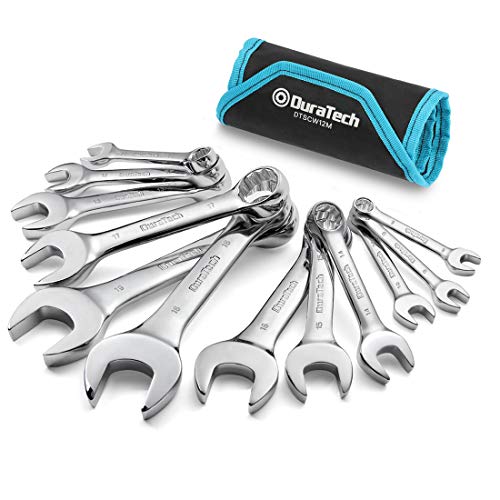 DURATECH Stubby Combination Wrench Set, Metric, 12-Piece, 8-19mm, 12 Point, CR-V Steel, with Rolling Pouch - size: 12-Piece, Metric