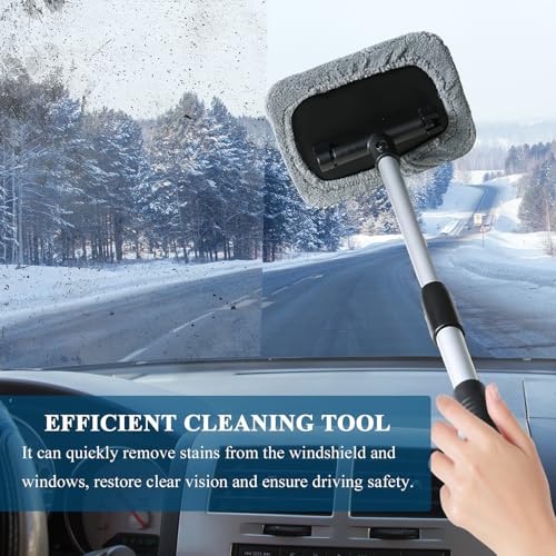 Car Windshield Cleaner Tool, Vehicle Windshield Window Cleaner with Extendable Handle & 3 Different Reusable Pads, Universal Auto Window Glass Cleaning Kit for Car SUV Truck (Rectangular) - size: Rectangular
