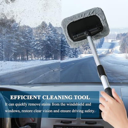 Car Windshield Cleaner Tool, Vehicle Windshield Window Cleaner with Extendable Handle & 3 Different Reusable Pads, Universal Auto Window Glass Cleaning Kit for Car SUV Truck (Rectangular) - size: Rectangular
