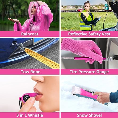Car Emergency Kit with Portable Air Compressor - Roadside Emergency Kit for Vehicles, Winter Car Safety Roadside Assist Kit, Emergency Car Kit for Teen Girl and Ladies L-77 - size: 77pcs