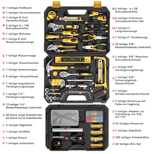 328 Piece Tool Kit for Home,Hand Repair Tool Set,Toolbox Storage Case with Drawer,General Household/Auto Tool Kit,Perfect for Homeowner, DIY, Handyman - color: Black and yellow