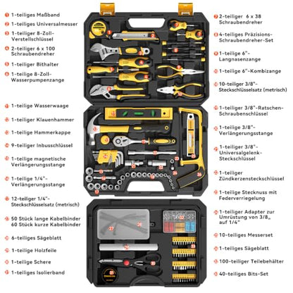328 Piece Tool Kit for Home,Hand Repair Tool Set,Toolbox Storage Case with Drawer,General Household/Auto Tool Kit,Perfect for Homeowner, DIY, Handyman - color: Black and yellow
