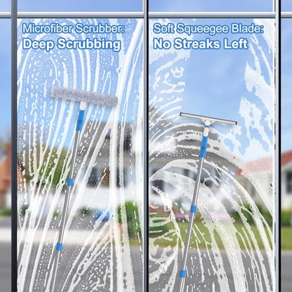 77'' Long Squeegee Window Cleaner Tool for Indoor Outdoor Windows | Professional Window Cleaning Kit with Extension Poles for High Windows Car Windshield Shower Glass Door Solar Panel - size: 6.5 Feet