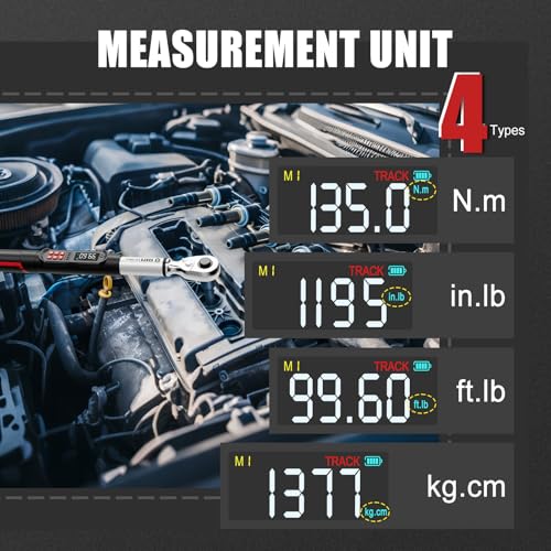 VANPO Digital Torque Wrench 3/8 Inch Drive, 5–99.6 Ft-Lb, for Automotive | High Contrast Backlit LCD, Fast-Adjust Control, Vibration, Buzzer, LED Alert, Electric Torque Wrench for Motorcycle & Bike - size: 3/8-inch 5-99.6 Ft-lb/6.8-135 Nm (Long)