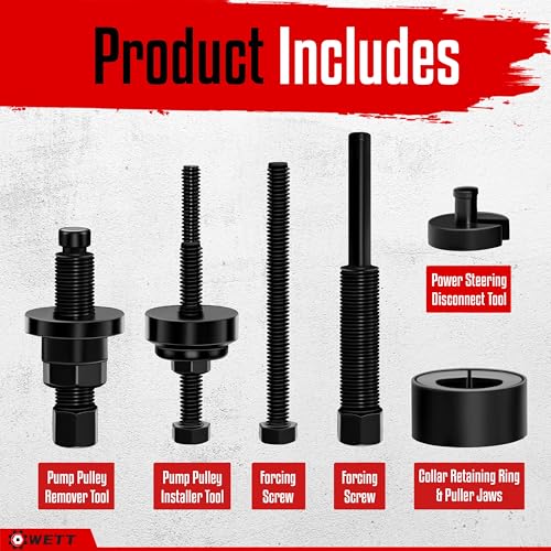 WETT Power Steering Pump Pulley Puller Removal and Installer Tool Set, Professional Automotive Pump Pulley Remover Installer Repair Tool Kit, Compatible with Ford, GM, VW, Chrysler Vehicles