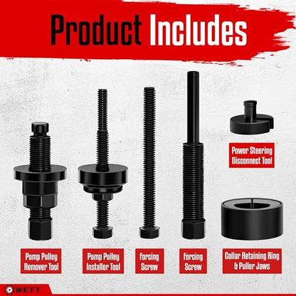 WETT Power Steering Pump Pulley Puller Removal and Installer Tool Set, Professional Automotive Pump Pulley Remover Installer Repair Tool Kit, Compatible with Ford, GM, VW, Chrysler Vehicles