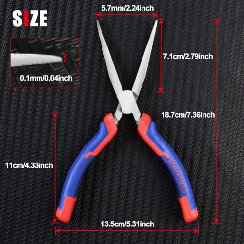 7 Inch Long Flat Nose Pliers with Serrated Jaw Extended Head Duckbill Pliers Clamping Bending Precision Jewelry Making Hand Tools Beading Hobby Work Craft Supplies TPR Handle - style: Serrated Jaws