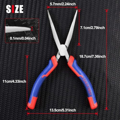 7 Inch Long Flat Nose Pliers with Serrated Jaw Extended Head Duckbill Pliers Clamping Bending Precision Jewelry Making Hand Tools Beading Hobby Work Craft Supplies TPR Handle - style: Serrated Jaws