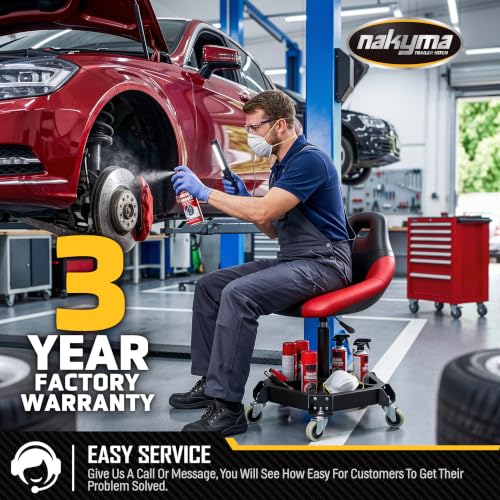 Rolling Shop Stool with Wheels, 330 LBS Capacity Garage Stool Mechanic Stool Seat with Backrest and Tool Tray Storage, Pneumatic Work Chair Adjustable Height Mechanic Chair for Workshop, Red