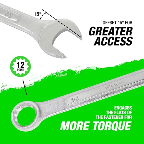 OEMTOOLS 22124 24mm Jumbo Combination Wrench, Chrome Plated, Raised Panel Design, Continuous Curve Open End, Reduces Stress and Damage - size: 24mm