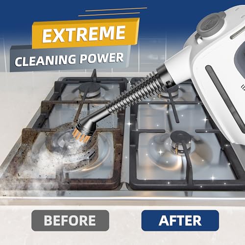 Spurgehom 1350W Handheld Steam Cleaner with 15-Pc Accessories(including mop) & 550ML Tank – 3Bar Dirty-Free Steamer for Floors, Cars, Upholstery, and Multi-Surface Home Cleaning - color: Bright White
