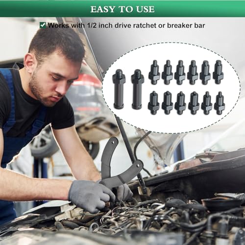 LainKeen 15PCS Universal Pulley Holder Tool Kit, Pin Spanner Wrench Set, 1/2-inch Drive Ratchet Adjustable Spanner Wrench with Variable Pins fits Camshaft Pulleys, Fan Clutch Removal Wrench Tool