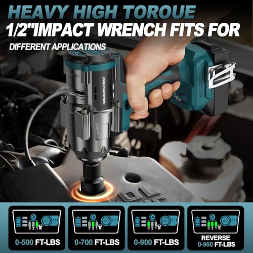 Cordless Impact Wrench for Makita 18V Battery – 1/2" Brushless Impact Driver, 900 Ft-Lbs (1200Nm) High Torque, 4-Speed, LED Light, Includes 6 Sockets (Bare Tool Only)