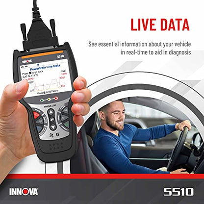 INNOVA 5510 OBD2 Scanner, Scan Tool for ABS, All System Scanner, Caliper Service, Brake Pad Life, Read/Erase ABS/SRS Codes, Reset Oil Light, Live Data, Updates Included