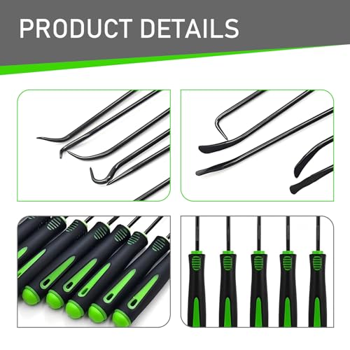 10 PCS Pick Hook Tool Set, Car Oil Seal O-ring Precision Pick Hook Removal Tool, Seal Puller for Removing Hoses, Gaskets, Locks, Universal for Most Cars, Trucks, SUVs (Green)