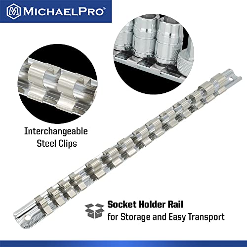 MichaelPro 16-Piece Torx Bit Socket Set with Rail, 1/4'', 3/8'' and 1/2'' Drives, T8 - T70, High Torque Resistant S2 Steel, Socket Adapters and Rail Organizer Included - MP012022 - size: 16Pc Torx
