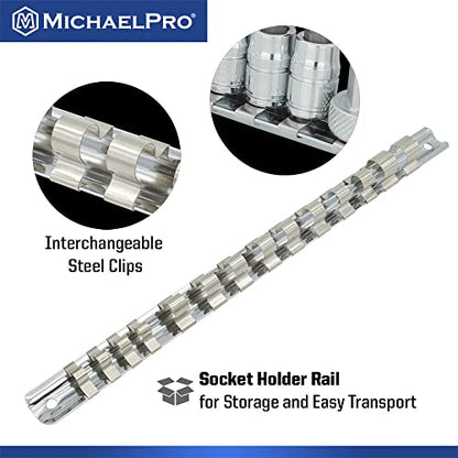 MichaelPro 16-Piece Torx Bit Socket Set with Rail, 1/4'', 3/8'' and 1/2'' Drives, T8 - T70, High Torque Resistant S2 Steel, Socket Adapters and Rail Organizer Included - MP012022 - size: 16Pc Torx