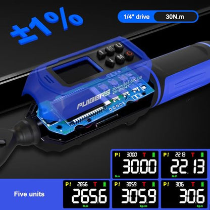 1/4" Digital Torque Wrench 0.33-22.1 Ft.lbs/0.45-30 Nm, Electronic Inch Pound Torque Wrench with 3/8" Adapter Extension Bar for DIY,Motorcycles,Bicycle,Car Buzzer Alarm, ±1% Accuracy 5 Units - size: 1/4" 0.33-22.1 FT.LB