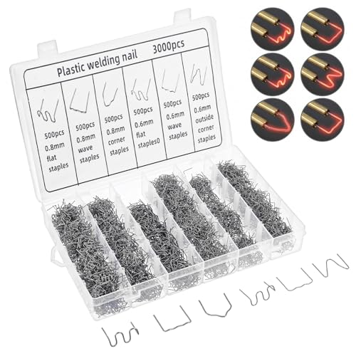 3000 pcs Plastic Welding Staples, 6 Types Extra Large Wave Repair Welding Staples for Hot Stapler, 0.8mm 0.6mm Staple with Storage Box for Decoration,Fix Repair Car Bumpers, Plastic Cracks