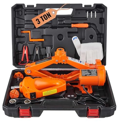 Electric Car Jack 3 Ton (6600lbs) with Impact Wrench, 12V Scissor Jack Kit - Sedan, SUV, Truck Tire Change - Portable Lifting Jack with Double Control
