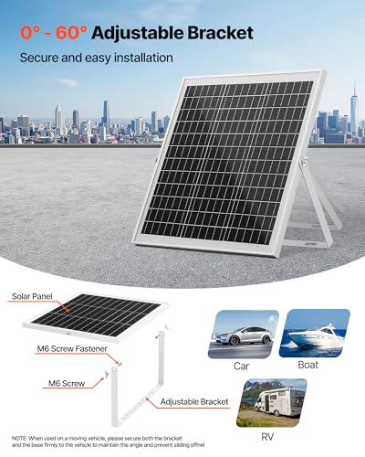 VEVOR 20W 12V Solar Panel Battery Charger, Solar Battery Trickle Charger Maintainer with Intelligent MPPT Controller & Adjustable Mount Bracket, IP67 Waterproof for Car Boat RV Motorcycle Trailer - style: 20W
