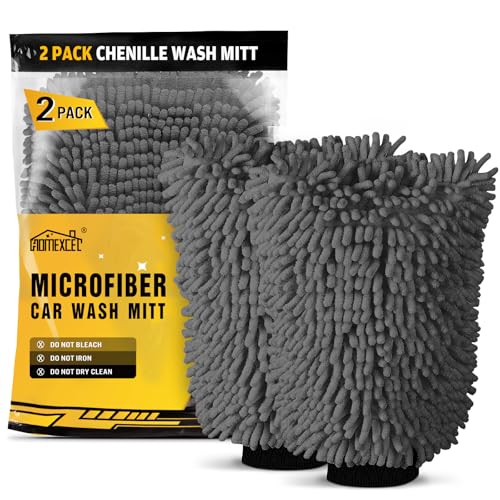 HOMEXCEL Car Wash Mitt, Microfiber Washing Glove, 10.2" x 6.7 ", 2 PK Grey | Microfiber Wash Mitts Scratch-Free & Lint-Free, Rich Foam, Highly Absorbent, Double Sided, for Car Washing and Detailing - color: Grey