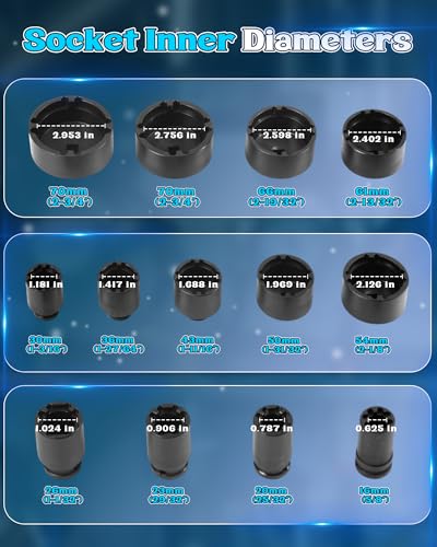 13PCS Heavy Duty Grooved Lock Nut Sockets with 1/2'' KM0-KM12 Spindle Nut Socket Kit with Internal Teeth for Removing & Installing Automotive Axle Lock Nuts Compatible with KM KML HM HML HMLL