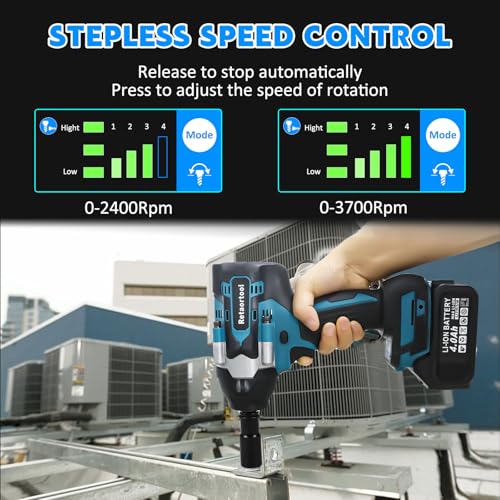 Cordless Impact Wrench 740Ft-lbs (1000N.m) Brushless 1/2" High Torque Electric Impact Gun/Drill with 21V 4.0Ah Battery,6 Sockets, 8 Drill, 6 Screws,Work for Car/Mower/DIY Woodworking