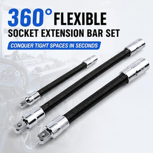 360 Miracle Tool Extension,1/2 Flexible Socket Extension Bar Set Bendable Impact Wrench,Universal Flexible Connecting Rod Tool,Conquer Tight Spaces in Seconds,For Automotive,DIY Projects (Sliver,1/4) - color: Sliver, size: 1/4