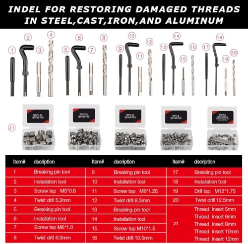 Thread Repair Kit, 338PC Helicoil Repair Kit with Metric & SAE HSS Drill Bit and Wire Thread Inserts, M5 M6 M8 M10 M12 1/4" 5/16" 3/8" 7/16" 1/2" - size: 338PC Metric & SAE