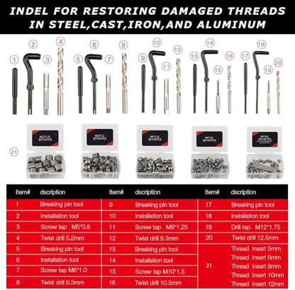 Thread Repair Kit, 338PC Helicoil Repair Kit with Metric & SAE HSS Drill Bit and Wire Thread Inserts, M5 M6 M8 M10 M12 1/4" 5/16" 3/8" 7/16" 1/2" - size: 338PC Metric & SAE